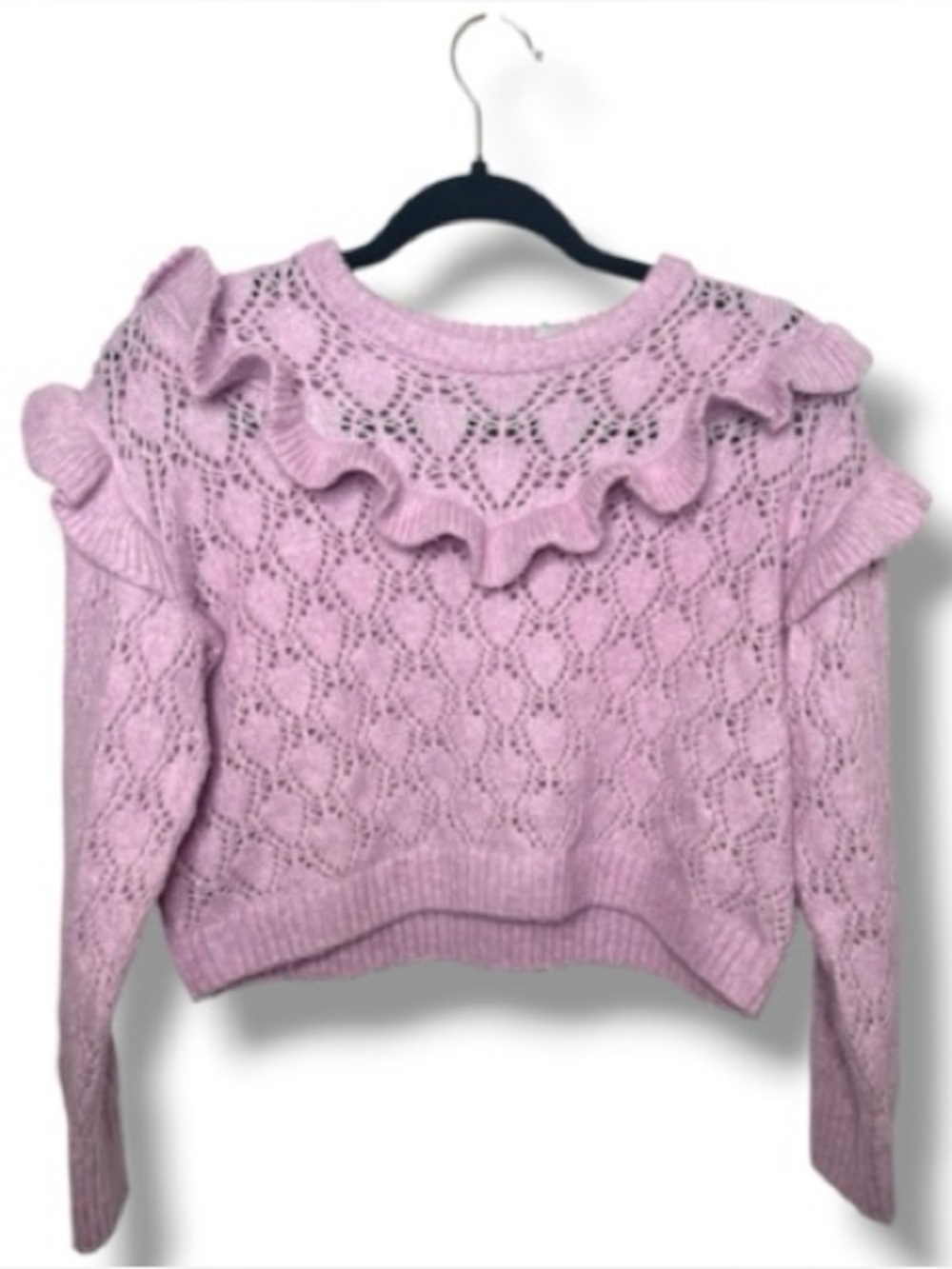 The Children’s Place Girls Lavender Pointelle Ruffle Sweater Size 10/12